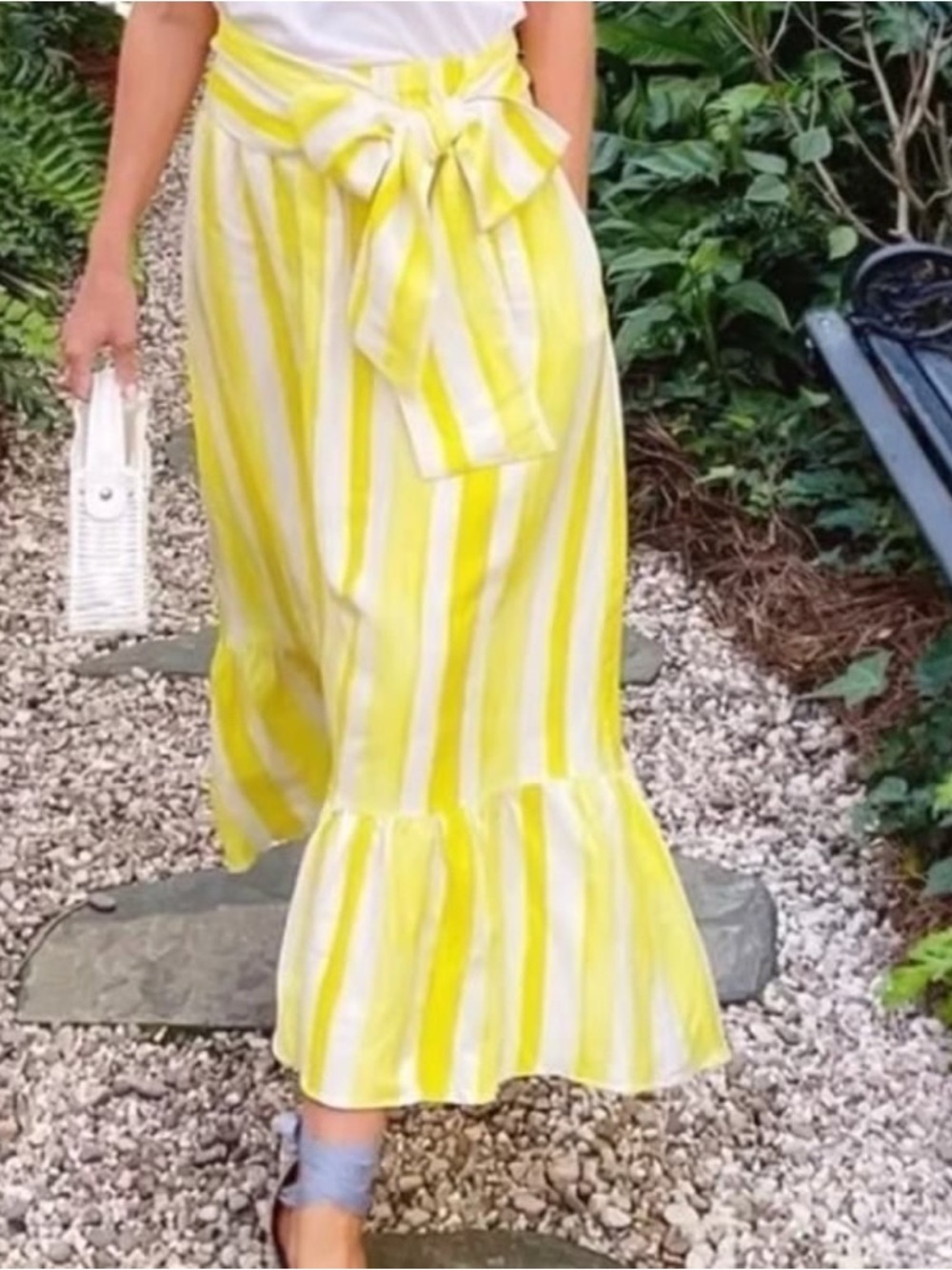 Tuckernuck Yellow and White Striped Midi Skirt